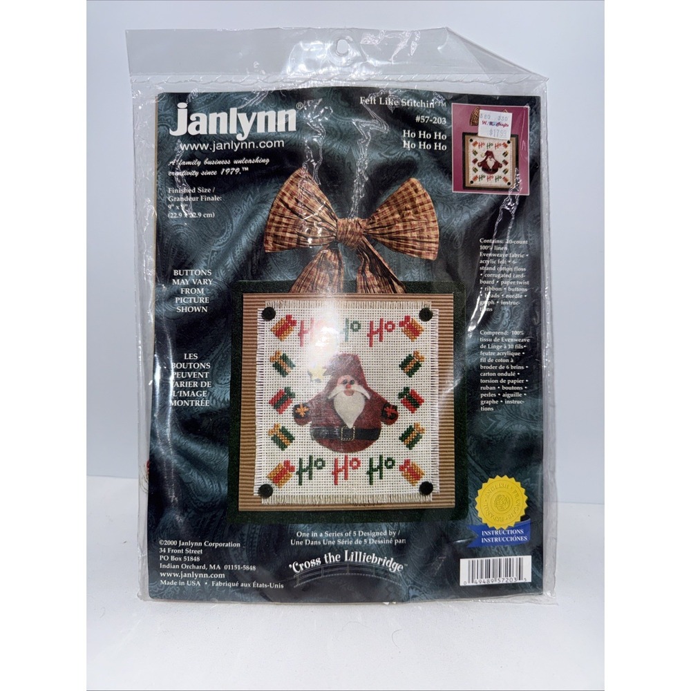 Janlynn Cross Stitch & Felt Kit‎ FELT LIKE STITCHIN' HO HO HO #57-203 New Sealed